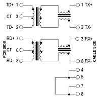 Schematic Drawing for N5447F Series RJ-45 10/100 Base-T Jack Electrical Connectors with Magnetic Module (N5447F-2204-GY)